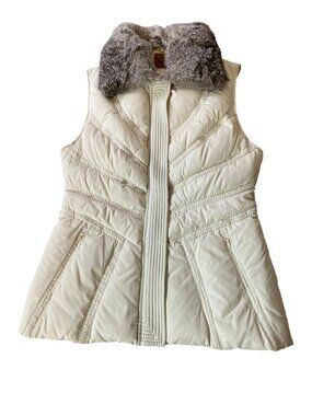 Tsunami White Quilted Vest Faux Fur Collar Small Down Fur Collar Zip Closure